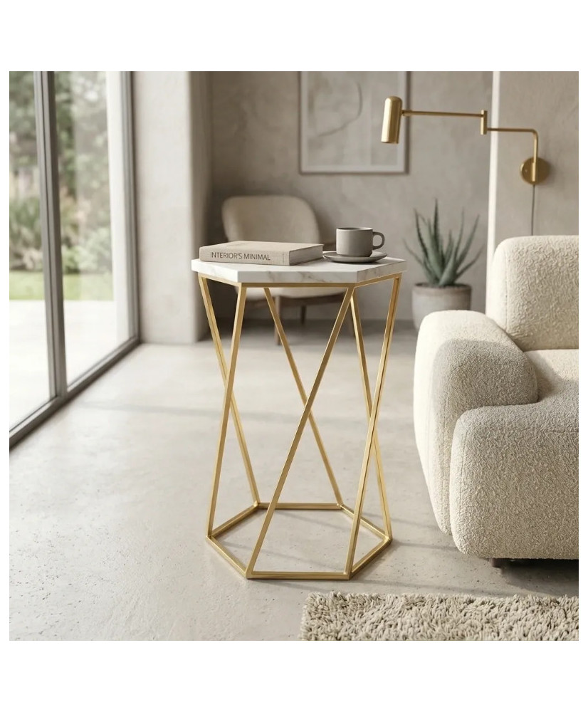 Mesa Auxiliar Hexagonal de Mármol Blanco 45x60 cm | Casa Stone