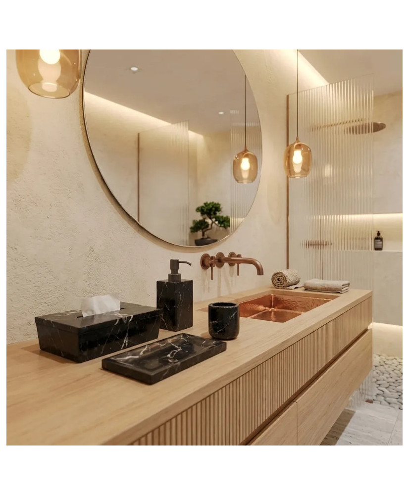 Set de Baño Grande de Mármol Negro y Blanco 4 Piezas | Casa Stone