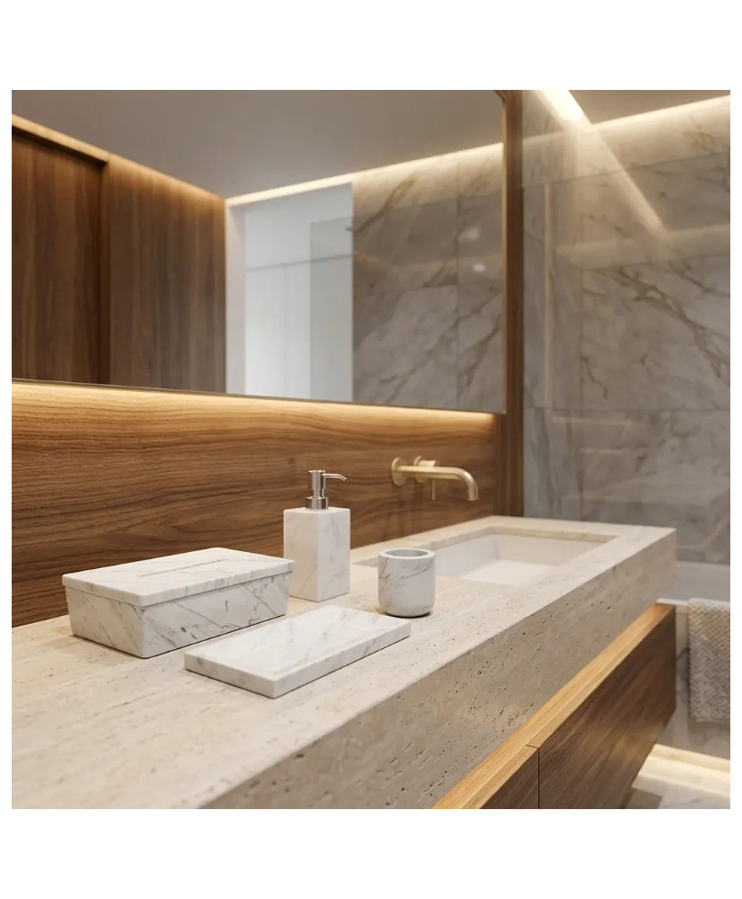 Set de Baño Grande de Mármol Negro y Blanco 4 Piezas | Casa Stone