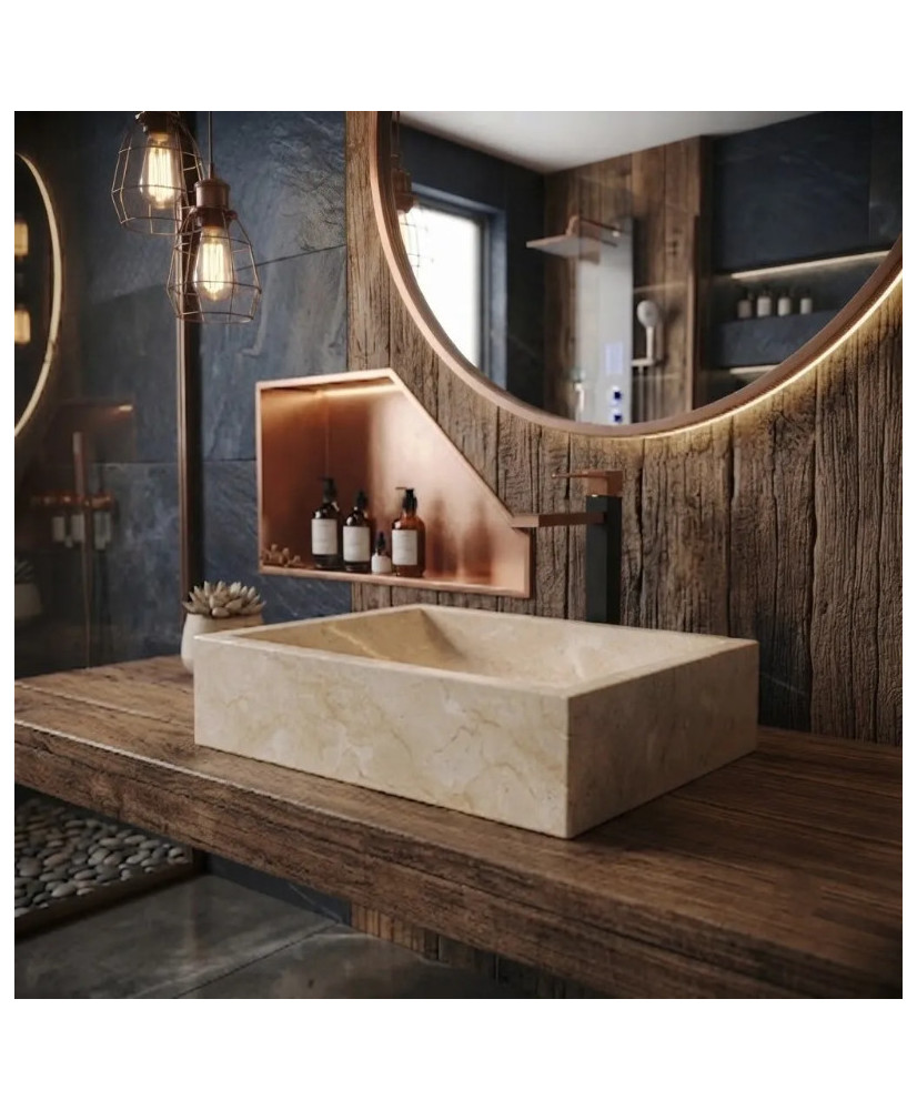 Ovalín Rectangular de Travertino 50x35x11 cm | Casa Stone