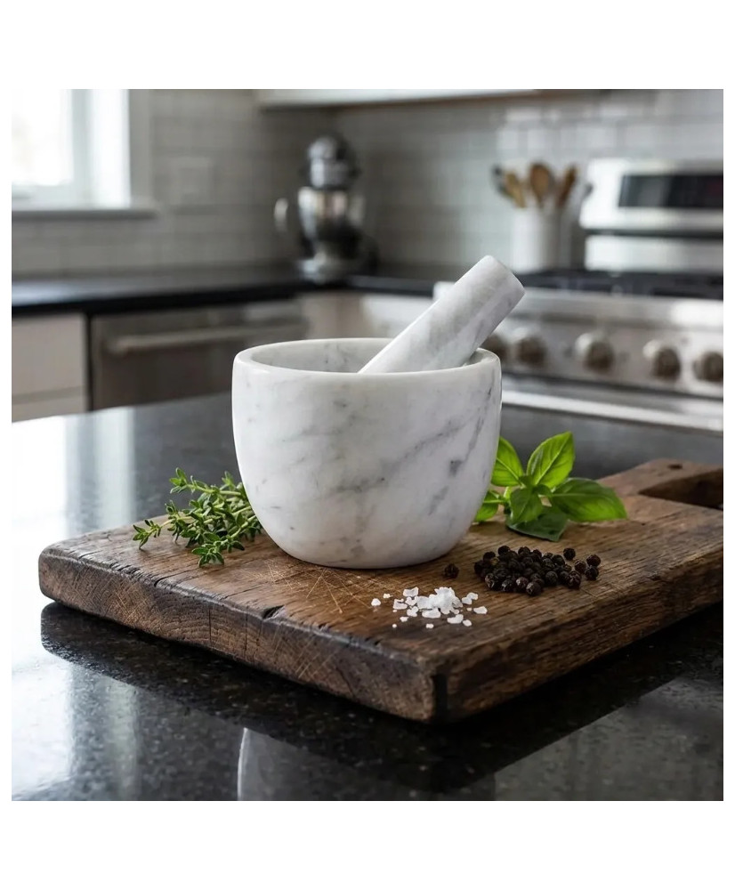 Mortero de Mármol Blanco Grande 13x15 cm | Casa Stone