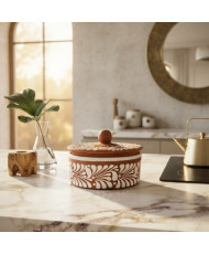 Tortillero de Talavera Terracota y Blanco | Artesanía Mexicana