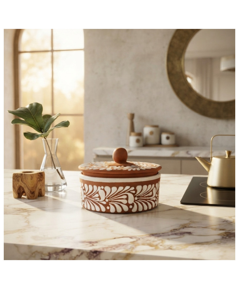 Tortillero de Talavera Terracota y Blanco | Artesanía Mexicana