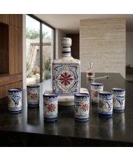 Set de Botella y 6 Tequileros de Talavera | Artesanía Mexicana | Casa Stone