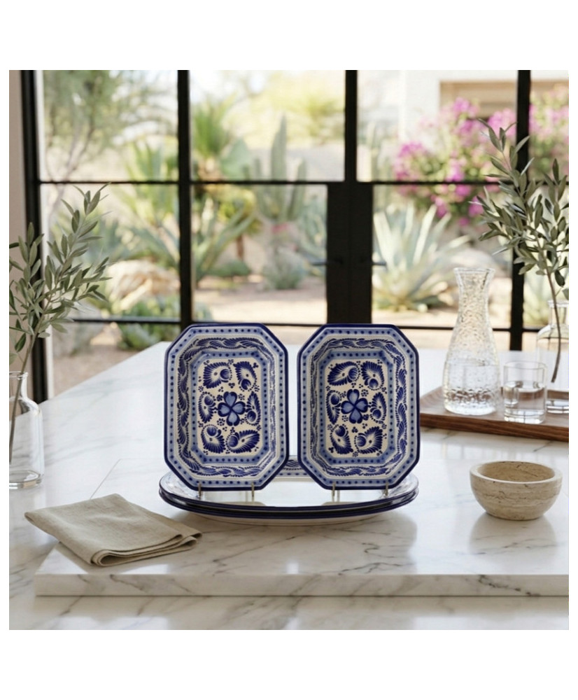 Platón Octagonal de Talavera Azul Artesanal | Casa Stone