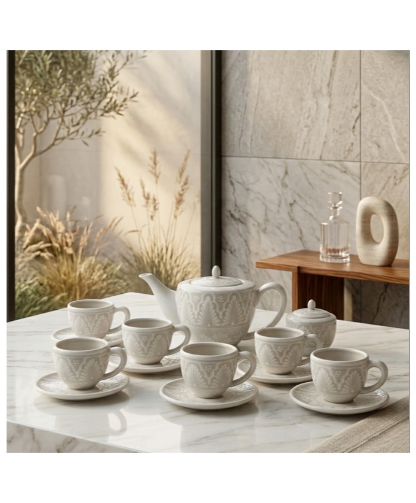 Set de Té de Talavera Beige Artesanal | Vajilla Mexicana | Casa Stone