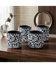 Set de 4 Tequileros de Talavera Negro y Blanco | Artesanía Mexicana | Casa Stone
