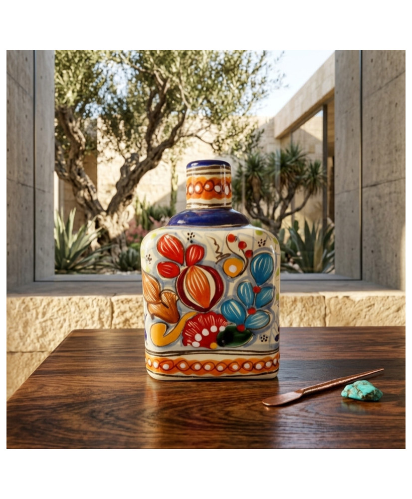 Licorera Cuadrada Multicolor de Talavera | Artesanía Mexicana | Casa Stone