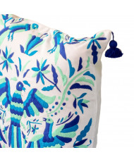 Cojín Otomí Palomas – Bordado Pata de Gallo (Multicolor Azules)