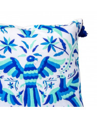 Cojín Otomí Palomas – Bordado Pata de Gallo (Multicolor Azules)