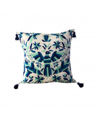 Cojín Otomí Palomas – Bordado Pata de Gallo (Multicolor Azules)