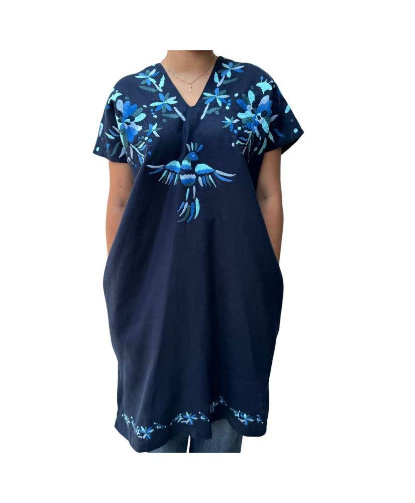 Huipil Otomi Pavo real (Tonos azules)