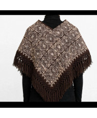 Quexquémetl Artesanal Talla Grande - Café con Bordado Blanco - Hecho a Mano.