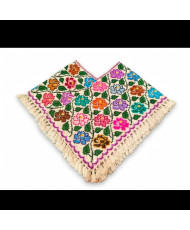 Quexquémetl Artesanal Bordado a Mano - Flores Multicolor con Flecos.