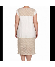 Vestido Artesanal Talla Grande - Manta Beige con Bordado Floral Multicolor.
