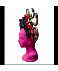 Tocado de Medusa con Rosas Negras y Serpientes Doradas - Diadema Artesanal Halloween / Catrina / Carnaval.