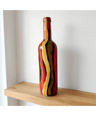 Botella Decorativa Pintada a Mano - Arte Abstracto Ondas Multicolor.