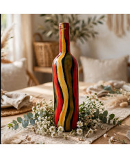 Botella Decorativa Pintada a Mano - Arte Abstracto Ondas Multicolor.