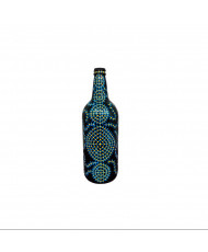 Botella Decorativa Pintada a Mano - Arte Puntillismo Azul y Amarillo - Reciclada.