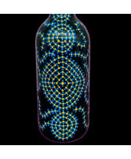 Botella Decorativa Pintada a Mano - Arte Puntillismo Azul y Amarillo - Reciclada.