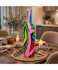 Botella Decorativa Pintada a Mano - Arte Abstracto Colorido - Reciclada.