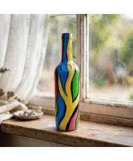 Botella Decorativa Pintada a Mano - Arte Abstracto Colorido - Reciclada.