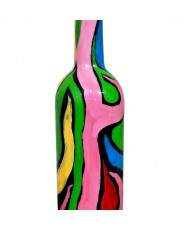 Botella Decorativa Pintada a Mano - Arte Abstracto Colorido - Reciclada.
