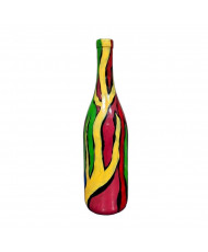 Botella Decorativa Pintada a Mano - Arte Abstracto Colorido Amarillo / Rojo / Verde - Florero Reciclado Estilo Boho.