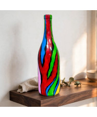 Botella Decorativa Pintada a Mano - Arte Abstracto Colorido Amarillo / Rojo / Verde - Florero Reciclado Estilo Boho.