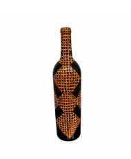 Botella Decorativa Artesanal - Puntillismo Rojo, ocre y Naranja - Reciclada y Pintada a Mano.