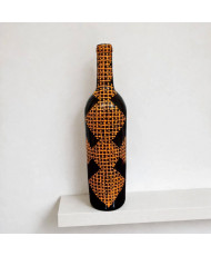 Botella Decorativa Artesanal - Puntillismo Rojo, ocre y Naranja - Reciclada y Pintada a Mano.