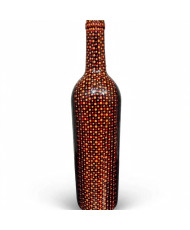 Botella Decorativa Artesanal - Puntillismo Rojo, ocre y Naranja - Reciclada y Pintada a Mano.