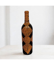 Botella Decorativa Artesanal - Puntillismo Rojo, ocre y Naranja - Reciclada y Pintada a Mano.