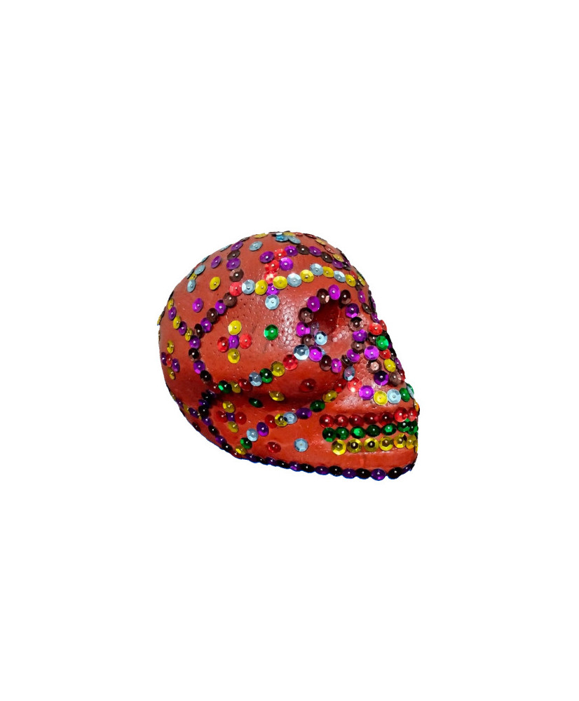 Calavera Artesanal Día de Muertos con Lentejuelas Brillantes - Decoración para Altar - Pieza Única.