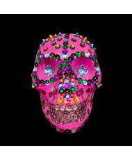 Calavera Decorativa Rosa con Lentejuelas de Colores - Artesanal para Día de Muertos.