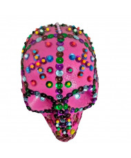 Calavera Decorativa Rosa con Lentejuelas de Colores - Artesanal para Día de Muertos.