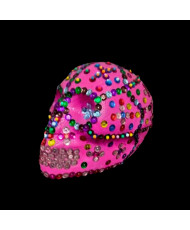 Calavera Decorativa Rosa con Lentejuelas de Colores - Artesanal para Día de Muertos.