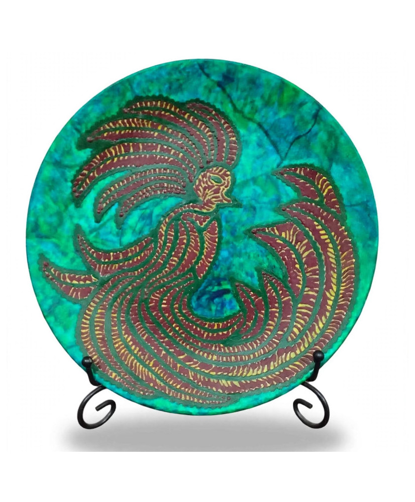 Plato Decorativo Artesanal Pintado a Mano - Quetzal - Granrey Estudiart..