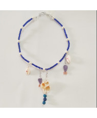 Collar de Sirena Hecho a Mano, Gargantilla Azul de Conchas con Ojo Turco