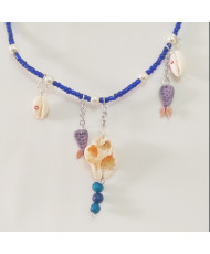 Collar de Sirena Hecho a Mano, Gargantilla Azul de Conchas con Ojo Turco