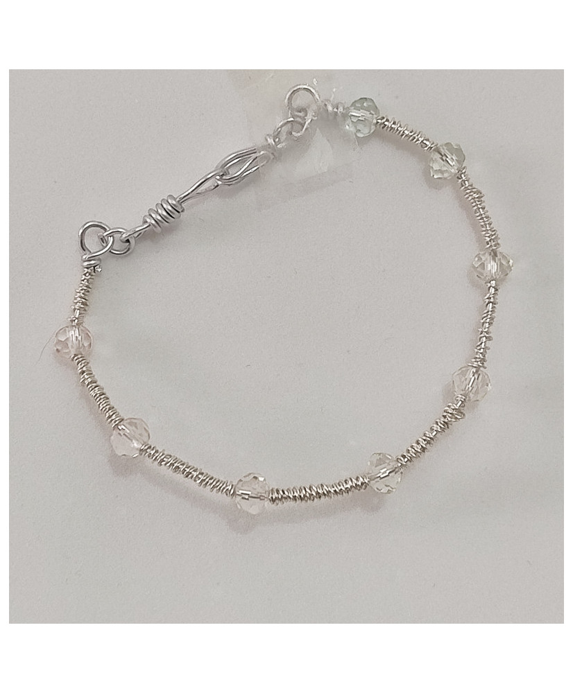 Pulsera Alambrismo de Aluminio y Cristal Facetado