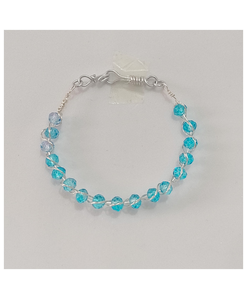 Pulsera de Alambrismo Aluminio Cristales Azul Aqua