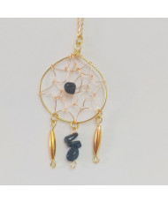 Dije Atrapasueños en Alambrismo Dorado con Obsidiana Negra