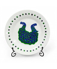 Plato Decorativo Artesanal Pintado a Mano - Diseño Pavos Reales Azul y Verde - Pieza Única 01/01 Granrey Estudiart.