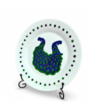Plato Decorativo Artesanal Pintado a Mano - Diseño Pavos Reales Azul y Verde - Pieza Única 01/01 Granrey Estudiart.