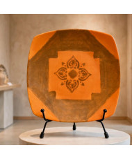 Plato Decorativo Artesanal Cuadrado Naranja Flor Mandala - Hand Painted 01/01 - Granrey Estudiart CDMX.