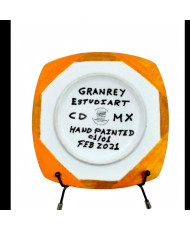Plato Decorativo Artesanal Cuadrado Naranja Flor Mandala - Hand Painted 01/01 - Granrey Estudiart CDMX.