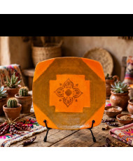 Plato Decorativo Artesanal Cuadrado Naranja Flor Mandala - Hand Painted 01/01 - Granrey Estudiart CDMX.