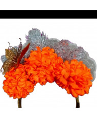 Diadema Tocado Cempasúchil Naranja con Mariposa Dorada - Día de Muertos / Catrina.