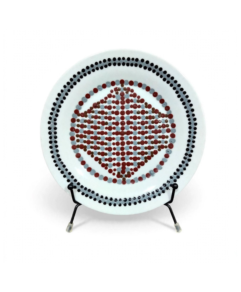Plato Decorativo Artesanal Puntillismo - Arte Geométrico Óptico - Pintado a Mano..